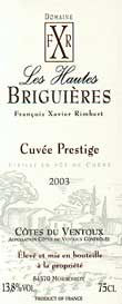 Wijn etiket - Cuvée Prestige - Domaine Les Hautes Briguières (Rhône)