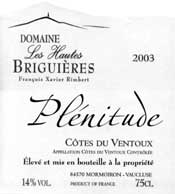 Wijn etiket - Plénitude - Domaine Les Hautes Briguières (Rhône)